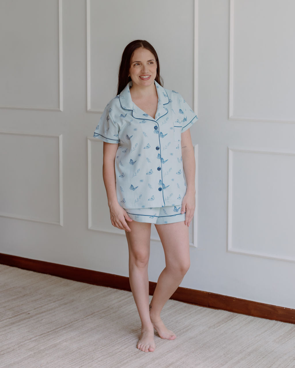 Pijama Aura - Print azul, embarazo y lactancia