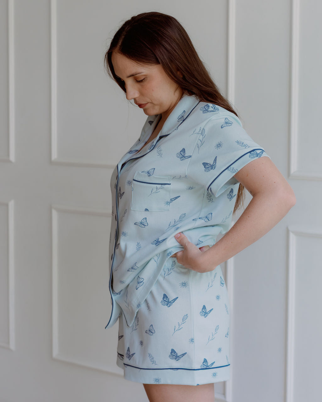 Pijama Aura - Print azul, embarazo y lactancia