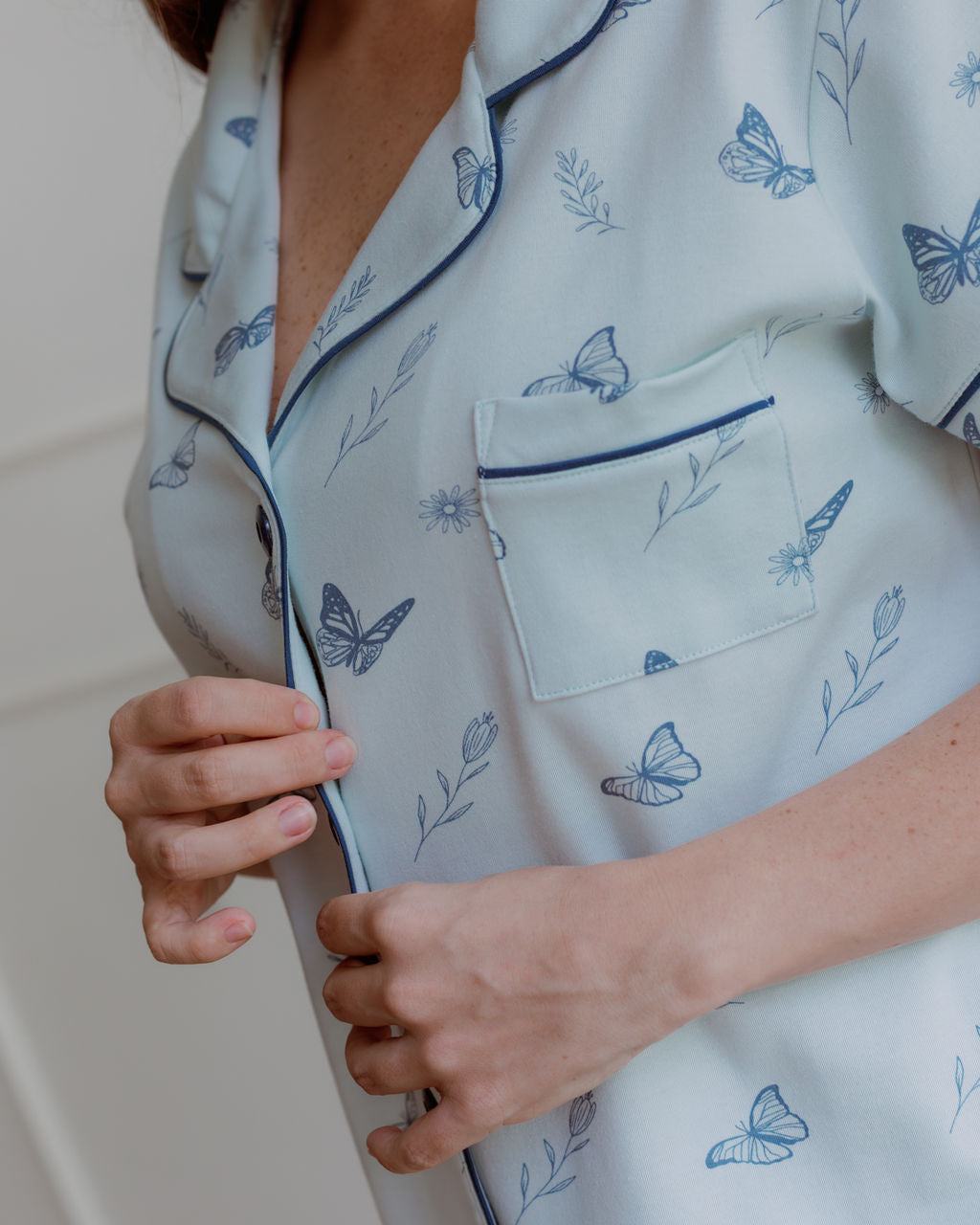 Pijama Aura - Print azul, embarazo y lactancia