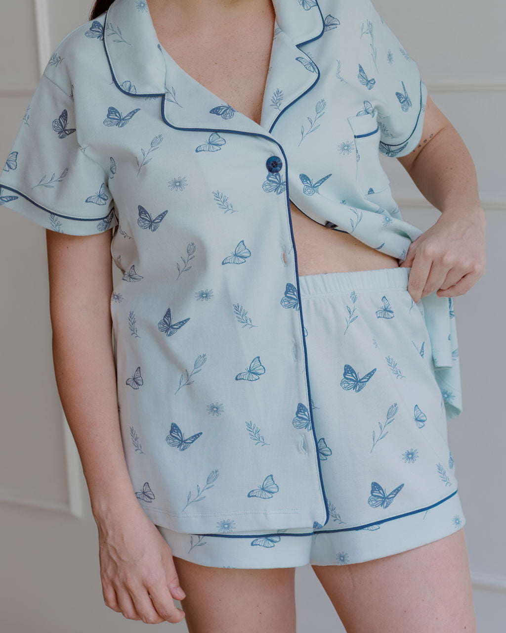 Pijama Aura - Print azul, embarazo y lactancia